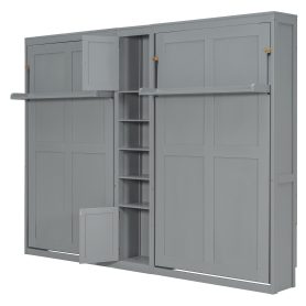 Dual Twin Size Wall Murphy Beds With Cabinets And Shelves