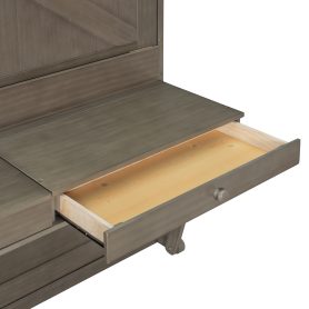 Queen Size Murphy Bed with Storage, Foldable Cabinet Bed with Vanity Desk, Center Mirror & 2 Side Drawers