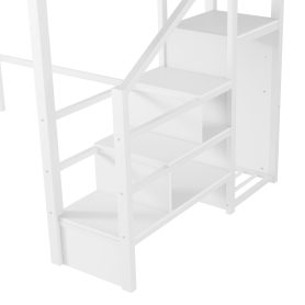 Metal Full Loft Bed with High and House Shaped Guardrails