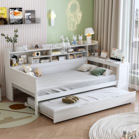 Multi-functional Bed with Twin Size Trundle Bed and Study Desk