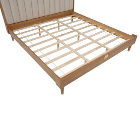 King Size Wood Bed with Piano Key Style Upholstered Headboard