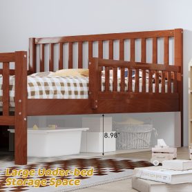 Twin Size Wood Platform Bed With Guardrails On Both Sides and Two Storage Drawers