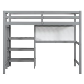 Twin Size Wooden Loft Bed with Shelves, Desk and Writing Board