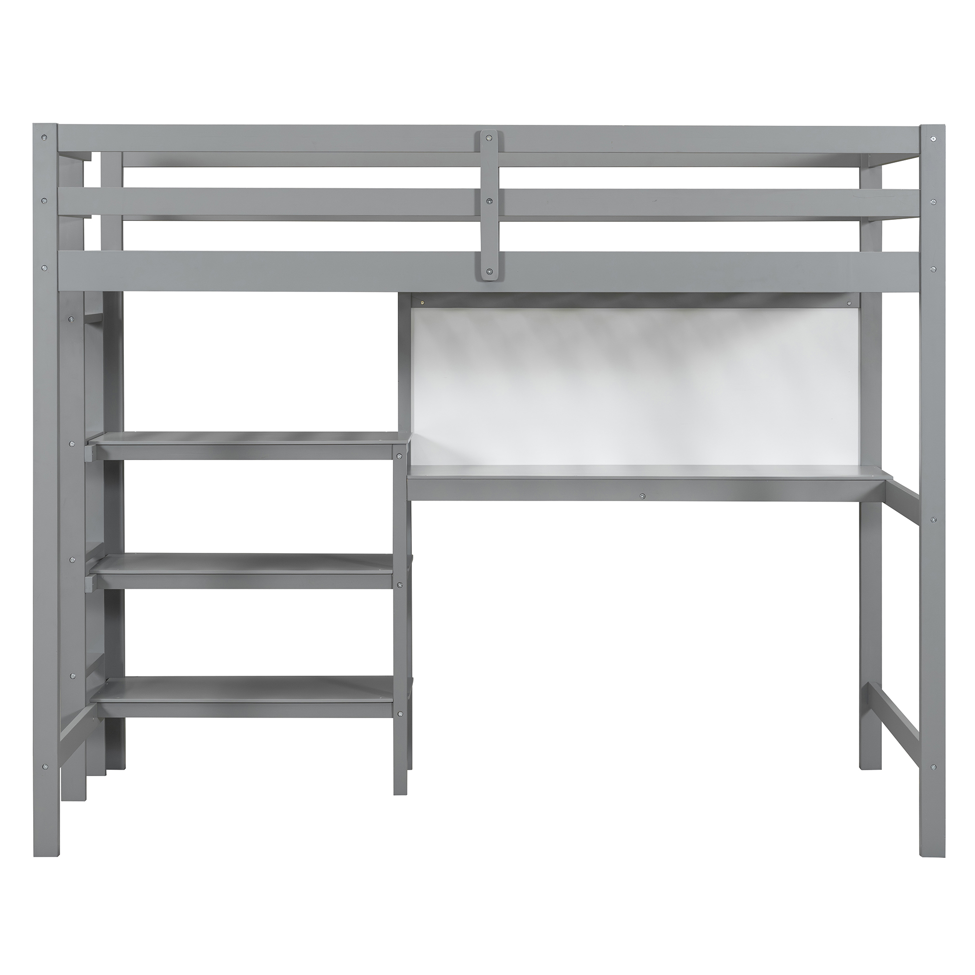 Twin Size Wooden Loft Bed with Shelves, Desk and Writing Board