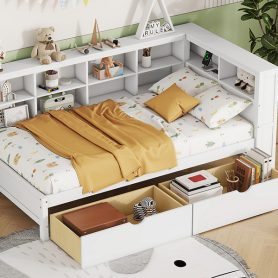 Wooden Twin Size Daybed With 2 Drawers, Storage Shelf And USB Charging Ports