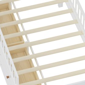Twin Bed Frame With Storage 4 Drawers, Guardrail Headboard And Ladder