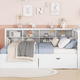 Full Size Daybed With 2 Drawers, Storage Shelf And USB Charging Ports