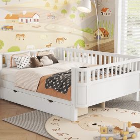 Wood Low Profile Full Bed With Rails