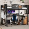 Metal Queen Loft Bed With Desk, Storage Non-woven Fabric Drawers, Ladders