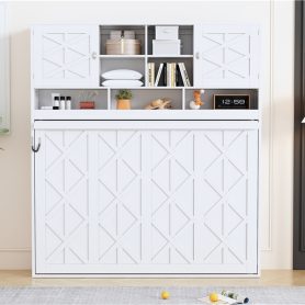 Queen Size Wall Murphy Bed With Ample Storage Space And Diamond Stripes