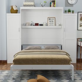 Full Size Murphy Bed with 2 Wardrobe and Storage Shelf