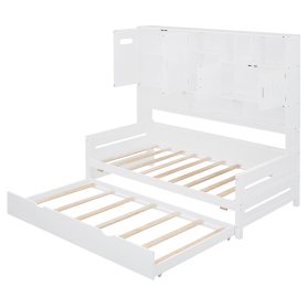 Twin Size Wooden Daybed With Twin Size Trundle, and All-in-One Cabinet and Shelf