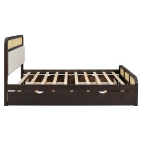 Queen Size Wooden Platform Bed With Trundle And 2 Drawers