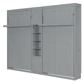 Dual Twin Size Wall Murphy Beds With Cabinets And Shelves