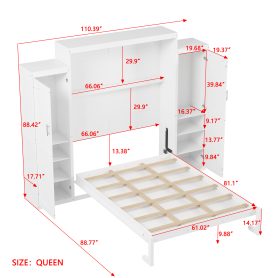 Queen Size Murphy Bed with 2 Wardrobe and Storage Shelf