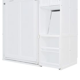 Twin Size Rotating Wall Murphy Beds with Bookshelf, Top Cabinet, Extendable Desk & Side Storage