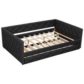 Full XL Size Upholstered Daybed with Trundle and LED