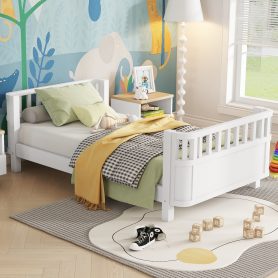 Wood Low Profile Twin Bed With Rails For Girls And Boys