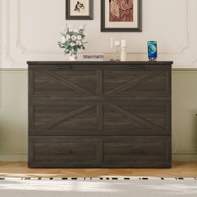 Full Size Farmhouse Murphy Cabinet Bed with Charging Station