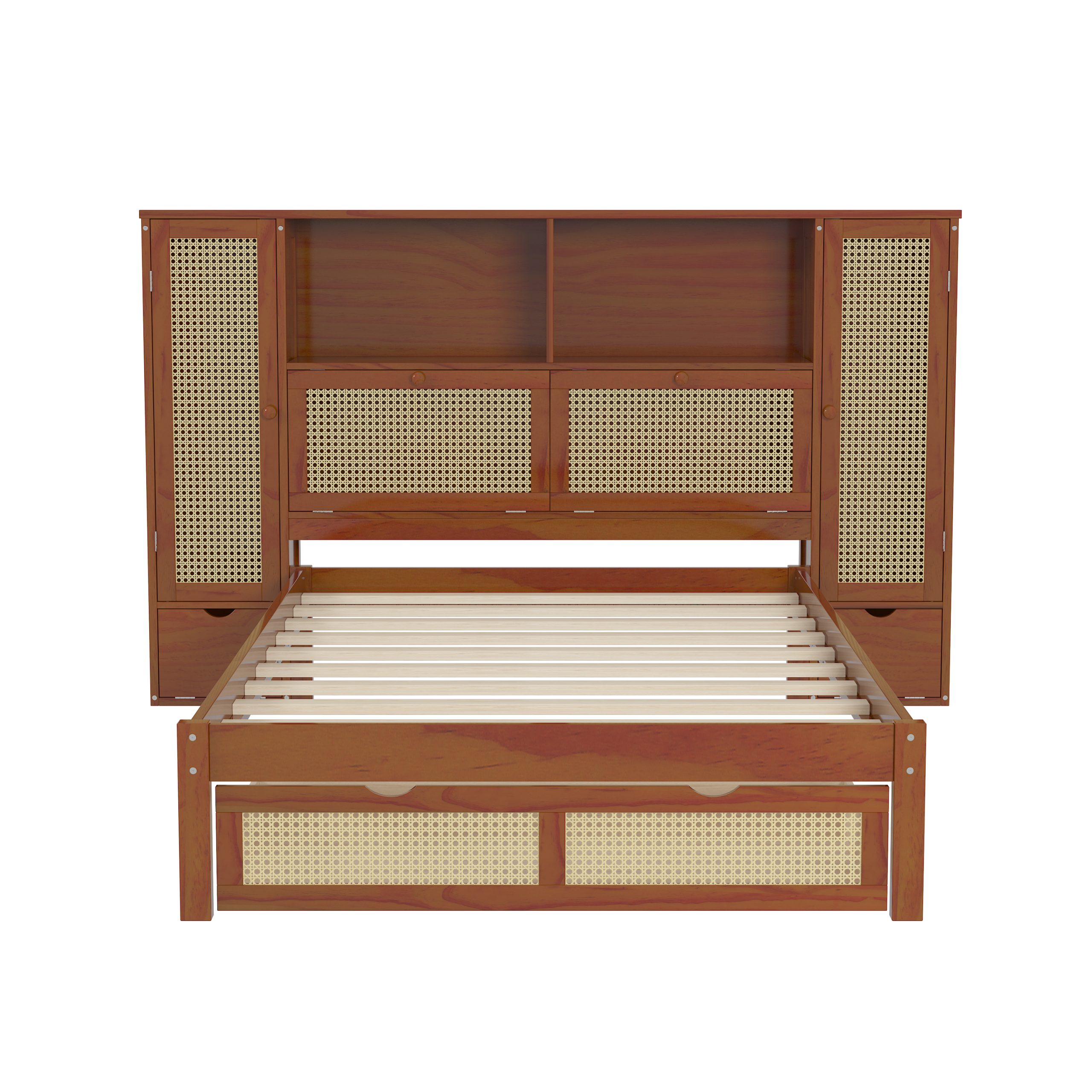 Twin Size Wooden Bed with Two Storage Lockers, Drawer, and Storage Shelf on Headboard 6 Twin Size Wooden Bed with Two Storage Lockers, Drawer, and Storage Shelf on Headboard