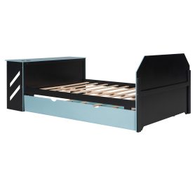 Full Size Wood Daybed with Twin Size Trundle, Desk and USB