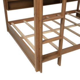 Queen Over Queen Bunk Bed with Built-in Storage Cabinets, Charging Station, Ladder, Safety Guardrails