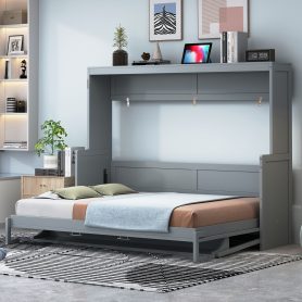 Full Size Wall Bed with Hydraulic Lift & Desk Design