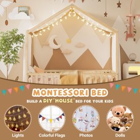 Twin Size Montessori Floor Bed With Canopy and High Railings