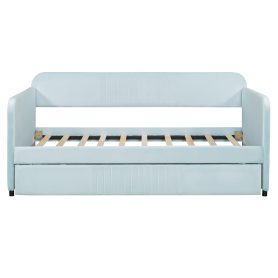 Upholstered Twin Size Daybed  With Trundle Bed and Wood Slat