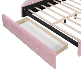 Upholstered Platform Bed Queen Size Storage Velvet Bed with Wingback Headboard and 1 Big Drawer,2 Side Storage Stool