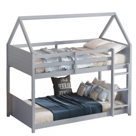 Rubber Wood Twin Over Twin House Floor Bunk Bed With Headboards, Footboards, Guardrails And Ladder 27 Rubber Wood Twin Over Twin House Floor Bunk Bed With Headboards, Footboards, Guardrails And Ladder