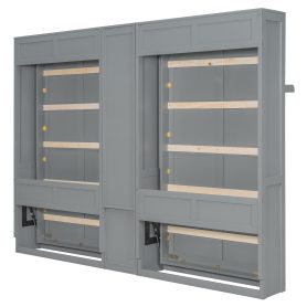 Dual Twin Size Wall Murphy Beds With Cabinets And Shelves