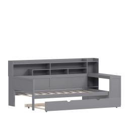 Wooden Twin Size Daybed With Storage Shelves, Twin Size Trundle Bed and  Study Desk