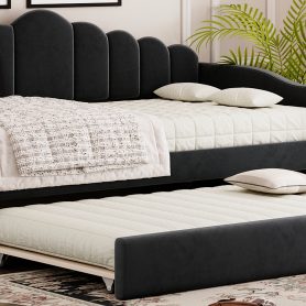 Twin Size Upholstered Daybed With Trundle , USB Charging Ports