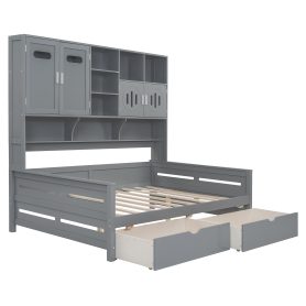 Full Size Wooden Daybed With 2 Drawers, and All-in-One Cabinet and Shelf