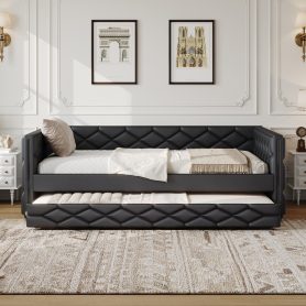 Full XL Size Upholstered Daybed with Trundle and LED