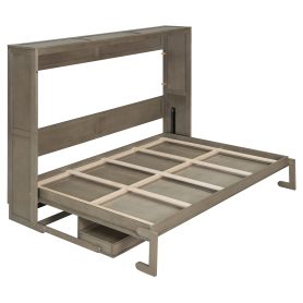 Queen Size Murphy Bed with Storage, Foldable Cabinet Bed with Vanity Desk, Center Mirror & 2 Side Drawers