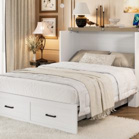 Full Size Murphy Bed With Charging Station, 1 Large Storage Drawer