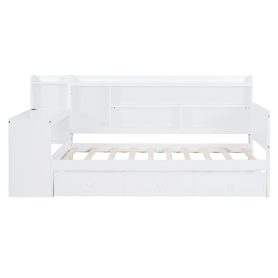 Twin Size Wooden Daybed With 3 Drawers, USB Ports And Desk