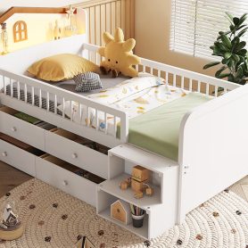 Wooden Twin Loft Bed With House Shape Headboard