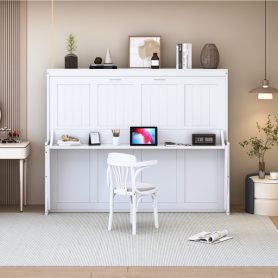 Full Size Murphy Bed with Hydraulic Lift & Desk Design