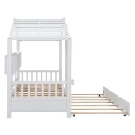 Wooden Twin Size House Bed With Trundle and Storage Shlef