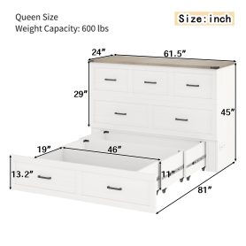 Queen Size Murphy Bed With Charging Station, 1 Large Storage Drawer
