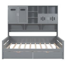 Full Size Wooden Daybed With 2 Drawers, and All-in-One Cabinet and Shelf