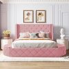 Upholstered Platform Bed Queen Size Storage Velvet Bed with Wingback Headboard and 1 Big Drawer,2 Side Storage Stool