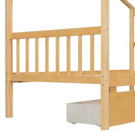 Twin Size Wooden House Bed with Drawers