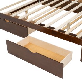 Queen Size Rattan Headboard Bed with Two Drawers and Trundle