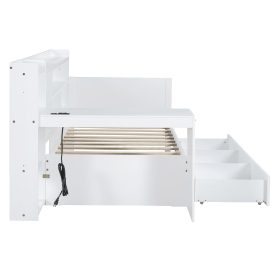 Twin Size Wooden Daybed With 3 Drawers, USB Ports And Desk
