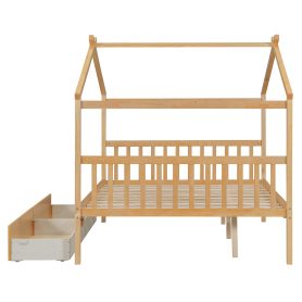 Full Size Wooden House Bed With Drawers