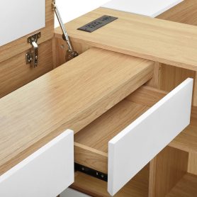 Full Size Wooden Platform Bed With 6 Drawers, Shelves And Dressing Table